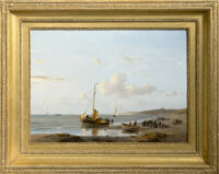 Andreas Schelfhout: Visafslag op het strand (in lijst)