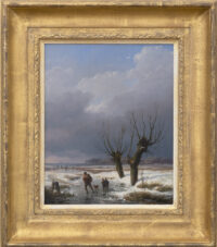 Eugène Joseph Verboeckhoven: Winterlandschap met schaatsenrijder (in lijst)
