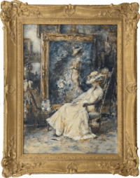Albert Roelofs: Lezende Tjieke in het atelier van de schilder (in lijst)