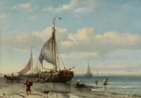 Johan Adolph Rust: Uitladen van de visvangst op het strand
