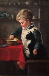 Charlotte Weeks: Jongen met zijn poes aan tafel