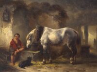 Wouterus Verschuur: Schimmel met hond in een stal